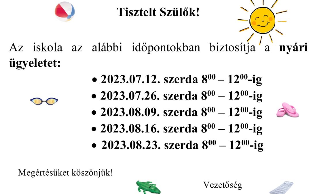 Nyári ügyeleti rend